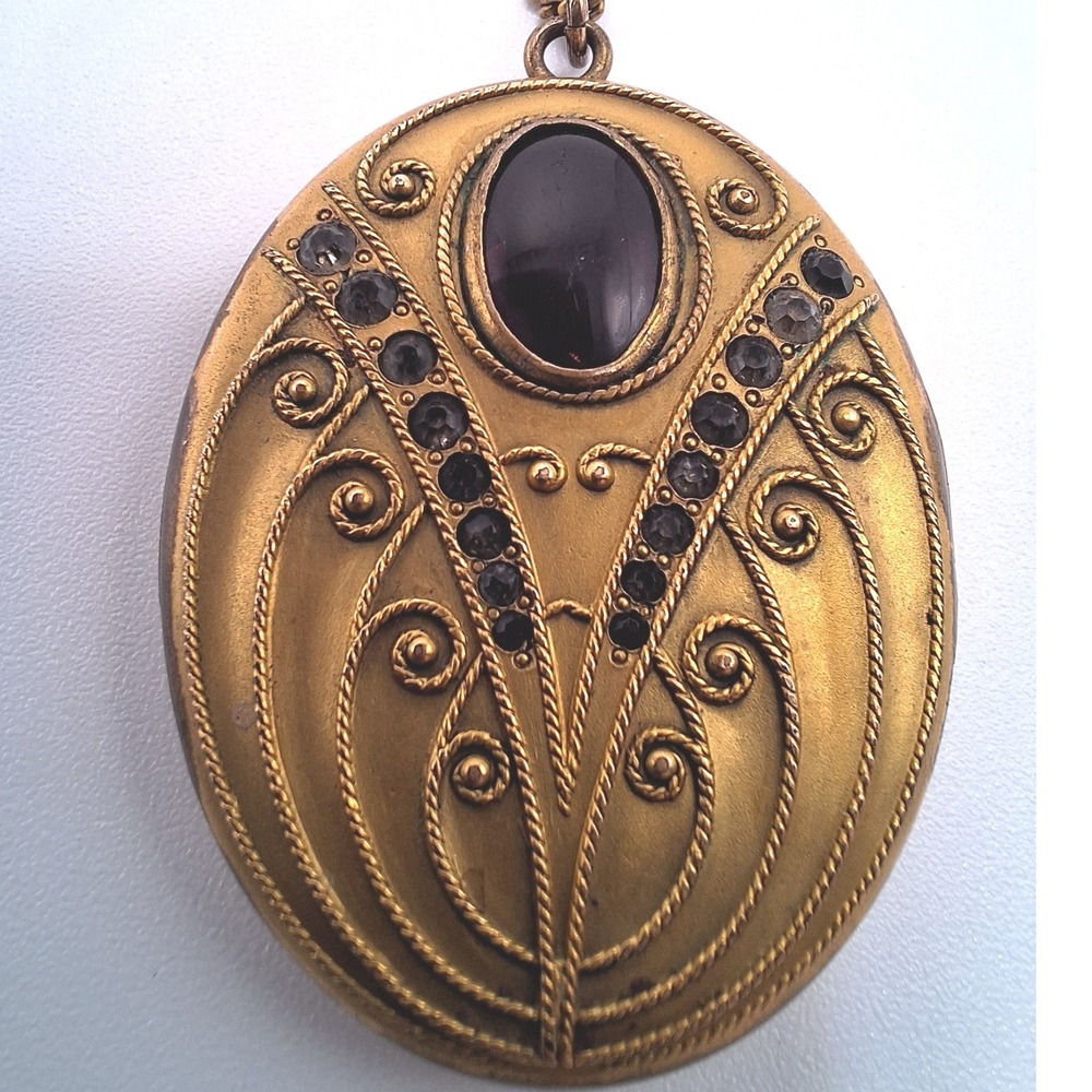 Antique Edwardian locket Art Nouveau red cabochon link chain early 1900s RARE
